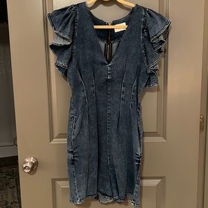Chambray Romper with Ruffle sleeves